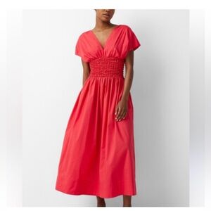 STAUD Jackson Smocked-Waist Midi dress  size Small